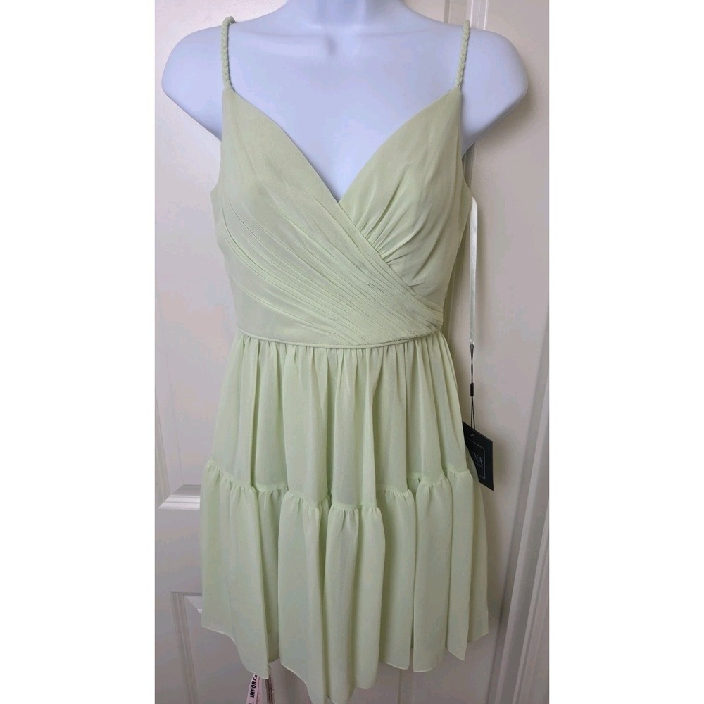 Mac Duggal Chiffon Braided Strap Tiered Formal Mini Dress Mint Green Size 2 NWT‎ - Picture 4 of 14
